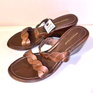 NWT Predictions Leather Brown Braided Wedges Size 10